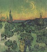 Vincent Van Gogh Landscape with Couple Walking and Crescent Moon (nn04) Sweden oil painting reproduction